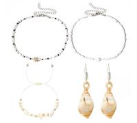 KSBBHDS 2 Pièces Collier Conch, 1 Paire De Boucles d'oreilles en Conque Et Un Bracelet De Conque 1 Morceau, Bijoux D'Éléments Marins, Bijoux Élés Et Simples.