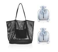 KSBBHDS Grand Sac De Plage 1 Pièce Avec 2 Sacs De Rangement à Cordon, Sac Fourre-Tout En Maille, Sac à Jouets De Plage, Sac De Rangement Pour Vêtements, Adapté Aux Voyages, Pique-Nique