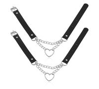 KSBBHDS Lot de 2 bagues de collier pour filles, bagues de collier en cuir pour femme, bijoux en forme de cœur pour femme, collier avec pendentif en forme de cœur (noir), Acier allié