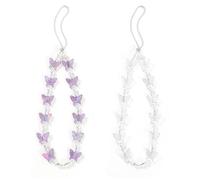 KSBBHDS Lot de 2 chaînes de téléphone portable en acrylique avec papillon - Chaîne courte pour téléphone portable - Porte-clés de téléphone portable - Chaînes de téléphone portable (blanc, violet),