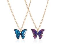 KSBBHDS Lot de 2 pendentifs en forme de papillon, en alliage, collier avec pendentif papillon, cadeaux appropriés pour les amies et les meilleurs amis (bleu, violet), Métal