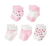 KSBBHDS Lot de 5 paires de chaussettes pour bébé de 0 à 6 mois, chaussettes thermiques épaisses, déodorantes et antibactériennes, chaussettes chaudes pour bébé fille (rose), Rose, 6 mois