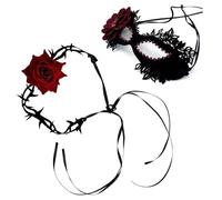 KSBBHDS Masque De Rose Rétro 1 Pièce, Collier De Rose 1 Pièce, Masque De Mascarade, Chaîne De Clavicule Punk, Vêtements pour Femmes Assortis.