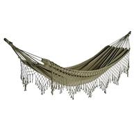KSD Hamac d'extérieur 100 x 200 cm Mélange de coton avec franges - Hamac - Balançoire de rêve jusqu'à 110 kg - Camping et jardin - Pour jardin d'hiver, balcon, terrasse - Vert foncé