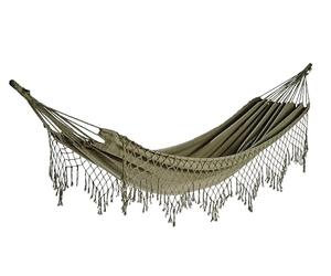 KSD Hamac d'extérieur 100 x 200 cm Mélange de coton avec franges - Hamac - Balançoire de rêve jusqu'à 110 kg - Camping et jardin - Pour jardin d'hiver, balcon, terrasse - Vert foncé