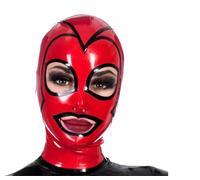 KSDEQM Latex Haube Sexy Frauen Männer Rot Und Schwarz Gummihaube Handgefertigtes Kopfstück Handgefertigt,Rot Und Schwarz,Xs