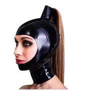 KSDEQM Latexhaube Gepaart Mit Goldener Geflochtener Gummihaube, Der Fetisch -Cosplay -Haube Zeigt,black,XL