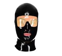 KSDEQM Schwarzer Latexhaube Transparentes Auge Und Offenes Mund -Cosplay,Rot,L