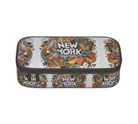 KSEFXXPKA Cartoon Cute New York American Theme Art Print Trousse à crayons spacieuse en tissu Oxford avec plusieurs compartiments, Noir , Taille unique, Sac à dos enfant