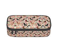 KSEFXXPKA Trousse à crayons avec plusieurs compartiments en tissu Oxford avec imprimé chien et fleurs, Noir , Taille unique, Sac à dos enfant