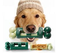 Kseroo Jouets pour chiens à mâcher agressifs : design à alimentation lente et forme d'os classique, matériau en nylon, durable, amovible avec 3 poches de nourriture cachées, garde les chiens occupés