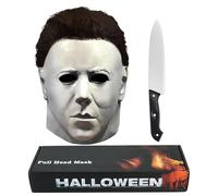 Kseyic Masque Michael Myers Maske Pour Adultes,Halloween en latex Horreur Tête complète Deluxe Masque,Carnaval Horreur Cosplay Costume (A)
