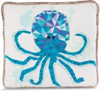 Ksfal-Coussin En Peluche Pieuvre 30x30cm¿Peluches Oreillers Animaux Pour Filles,Garçons Et Bébés¿Coussins Carrés Moelleux Avec Imprimé Polygone,Beige/Bleu¿Oreiller Lit Enfant