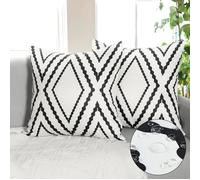 KSFAL-Lot De 2 Housse De Coussin Étanche Géométriques Noir Et Blanc Taie D'Oreiller Extérieure Imperméable Boho Aztec Housse De Coussin Pour Jardin Canapé Maison Salon Chambre (45X45Cm,Blanc)