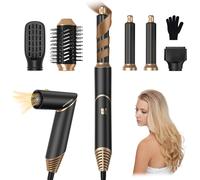 Ksfal-Seche Cheveux 5 En 1airbrush 5 En 1 Avec Sèche Cheveux,Brosse Soufflante,Airflow Boucleur A Cheveux,Brosse Chauffante Thermal Brush,Brosse Lissante Pour Cheveux (Or Noir)