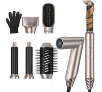 KSFAL-Seche Cheveux Brushing,Air Styler 5 En 1 Avec Brosse Souflante,Fer À Friser Auto,Brosse Lissante Chauffante,Collecteur,Hair Dryer Airbrush,Coffrets Cadeaux Pour Femmes Styling (Gold)