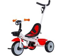 Ksfal-Tricycle Bébé Évolutif 3 En 1,Canne Parentale Amovible,Velo Bebe Avec Panier De Placement,Double Frein (Blanc Et Rouge)