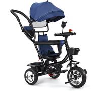 Ksfal-Tricycle Enfant Évolutif 4 En 1,Tricycle Bébé Avec Poignée De Poussée Réglable,Vélo Bébé Tout-Petit,Vélo De Marche,Siège Réversible (Bleu Marine)