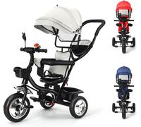 Ksfal-Tricycle Évolutif 4-En-1 Pour Bébé,Trike Bebe 75x46x106cm,Tricycle Bébé Évolutif,Pare-Soleil Réglable 3 Positions,Siège Confort Avec Dossier,Chariot Pour Bébé (Gris)