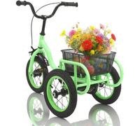 KSFAL-Tricycle Pour Enfant,12 "",À Partir De 2 À 5 Ans,Tricycle Réglable En Hauteur,Frein De Sécurité,Protection De Chaîne,Panier Xl,Tricycle D'Apprentissage Pour Enfants,30X25 Cm,Vert