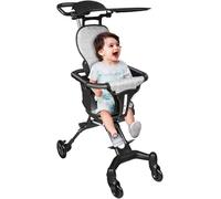 Ksfal-Tricycle Vélo Enfant Avec Espace Rangement,Pare-Soleil,Tricycle Explorer 4 En 1-Tricycle Pliable Et Évolutif En Draisienne Pour Les Tout-Petits De 10 Mois À 5 Ans -30 * 55 * 86,5 Cm-Gris+Noir