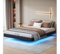 KSFASHZ Cadre de Lit 160 x 200 cm avec Sommier Coffre,Lit Flottant Moderne avec Éclairage LED,160x200 Lits 2 Personnes pour Adulte (sans Tete de lit)