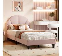 KSFASHZ Lit Rembourré Enfant 90x190 avec Tête Coquille pour Fille - Cadre de Lit Simple avec Sommier et Tête de lit Réglable, Lit Une Place 90x190cm, Velours