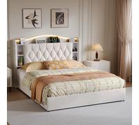 KSFASHZ Lit tapissé 160 x 190 cm avec rangement, lit double avec LED et USB, lit rembourré avec tête de lit 160 x 190 cm, moderne, sans matelas