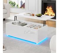 KSFASHZ Table Basse Salon Relevable Blanche, Table Basse LED avec Plateau Relevable, Tables Basses de SalonTable de SalonRelevable ExtensibleTable BasseSalon Relevable avec Rangement