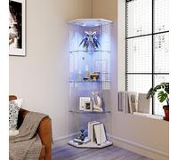 KSFASHZ Vitrine d'angle salon avec verre, vitrine en verre, 4 étagères, 1 portes, vitrines en verre avec serrure vitrine colonne expositive, colonne vitrine casque avec LED pour collection