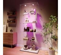 KSFASHZ Vitrine en verre à 5 étagères, 2 portes, vitrine salon avec LED et serrure, vitrine d'exposition à colonne, vitrine en verre d'exposition, convient pour salon, chambre à coucher, bar