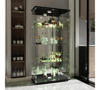 KSFASHZ Vitrine en Verre à Miroir avec 4 Étagères, 2 Portes, 164 × 80,5 × 36,5 cm, Collection d'Exposition à Colonne pour Salon avec LED