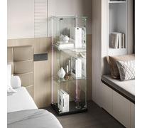 KSFASHZ Vitrine en verre avec LED et 4 roues, vitrines en verre, 3 étagères, 1 porte, vitrine en verre avec LEDVetrinetta exposition à colonne vitrine salon transparent, noir, 35 x 39,8 x 123,3 cm