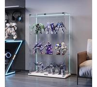 KSFASHZ Vitrine en verre avec LED et 6 roues, vitrines en verre, 3 étagères, 2 portes, vitrine en verre avec LEDVetrinetta exposition à colonne vitrine salon transparent, 35 x 78,5 x 123,3 cm