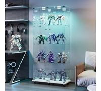 KSFASHZ Vitrine en verre avec LED et 6 roues, vitrines en verre, 4 étagères, 2 portes, vitrine en verre avec LEDVetrinetta exposition à colonne vitrine salon transparent, 35 x 78,5 x 163 cm