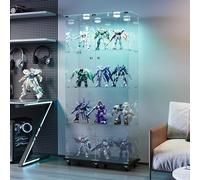 KSFASHZ Vitrine en verre avec LED et 6 roues, vitrines en verre, 4 étagères, 2 portes, vitrine en verre avec LEDVetrinetta exposition à colonne vitrine salon transparent, noir, 35 x 78,5 x 163 cm