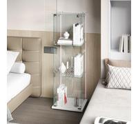 KSFASHZ Vitrine en Verre avec LED, Vitrines en Verre 3 Étagères 1 Porte, Vitrine en VerreVitrine Exposition Colonne Vitrine Salon Transparent Vitrines Exposition, Blanc