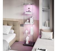 KSFASHZ Vitrine en Verre avec LED, Vitrines en Verre 4 Étagères 1 Porte, Vitrine en VerreVitrine Exposition Colonne Vitrine Salon Transparent Vitrines Exposition, Noir