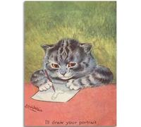 KSHAO ATHQW Louis Wain Posters 《Dessiner des Chats》Exposition Art Mural Louis Wain Peinture sur Toile Vintage Louis Wain Impressions pour Décoration Intérieure Photos 10x25cm sans Cadre