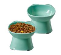 KSIA Klear Lot de 2 gamelles surélevées inclinées pour chat - Pour nourriture et eau - 12 cm de large - Passe aux moustaches et anti-vomissements - Passe au micro-ondes et au lave-vaisselle - Vert
