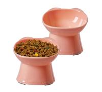 KSIA Klear Lot de 2 gamelles surélevées inclinées pour chat - Pour nourriture et eau - 12 cm de large - Passe aux moustaches et anti-vomissements - Passe au micro-ondes et au lave-vaisselle - Rose