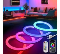KSIBNW Neon Ruban LED 10m, RGBIC Exterieur Bande avec Télécommande & APP IP65 Étanche Flexible Lumière Décorative Multicolore Synchronisation de la Musique Bandeau Lumineuse Découpable Mode Minuterie