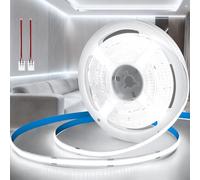 KSIBNW Ruban LED COB 24V, Bande LED 5M avec 2Pin Connecteur, Blanc Froid 6000K Lumineuse Découpable Bandeau Largeur 8mm Flexible Ruban Eclairage Intérieur pour Chambre, Cuisine, Sans Alimentation