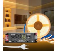 KSIBNW Ruban LED COB 5M, DC 12V Bande LED Blanc Chaud 3000K avec Transformateur 220V 12V 100W Alimentation Réglable, Adhésif Bandeau Lumineuse COB Dimmable pour Chambre, Décoration de la Maison