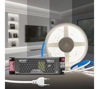 KSIBNW Ruban LED COB 5M, DC 12V Bande LED Blanc Froid 6000K avec Transformateur 220V 12V 100W Alimentation Réglable, Adhésif Bandeau Lumineuse COB Dimmable pour Chambre, Décoration de la Maison