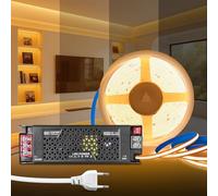 KSIBNW Ruban LED COB 5M, DC 24V Bande LED Blanc Chaud 3000K avec Transformateur 220V 24V 100W Alimentation Réglable, Adhésif Bandeau Lumineuse COB Dimmable pour Chambre, Décoration de la Maison