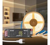 KSIBNW Ruban LED COB 5M, DC 24V Bande LED Blanc Naturel 4000K avec Transformateur 220V 24V 100W Alimentation Réglable, Adhésif Bandeau Lumineuse COB Dimmable pour Chambre, Décoration de la Maison