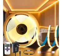 KSIBNW Ruban LED COB 5M, Dimmable 12V Bandeau LED avec Telecommande et Alimentation, Bande Lumineuse Blanc Chaud 3000K Largeur 8mm Ruban COB LEDs pour Chambre, Mural, Cuisine, Salon, Interieur Maison