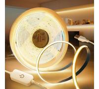 KSIBNW Ruban LED USB COB 1M, 5V Blanc Chaud 3000K Bande LED Dimmable Bandeau Largeur 8mm Autocollant Lumineuse 320LED/M Flexible Luminescence Bande pour Chambre, TV Rétroéclairage, Armoire Décoration