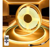 KSIBNW Ruban LED USB COB 2M, 5V Dimmable LED Bande avec Télécommande, Blanc Chaud 3000K Bandeau Largeur 8mm 320LED/M Flexible Luminescence Bande pour Chambre, TV Rétroéclairage, Armoire Décoration